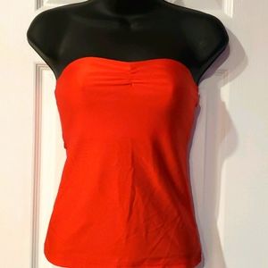 Red shiny spandex off shoulder top
